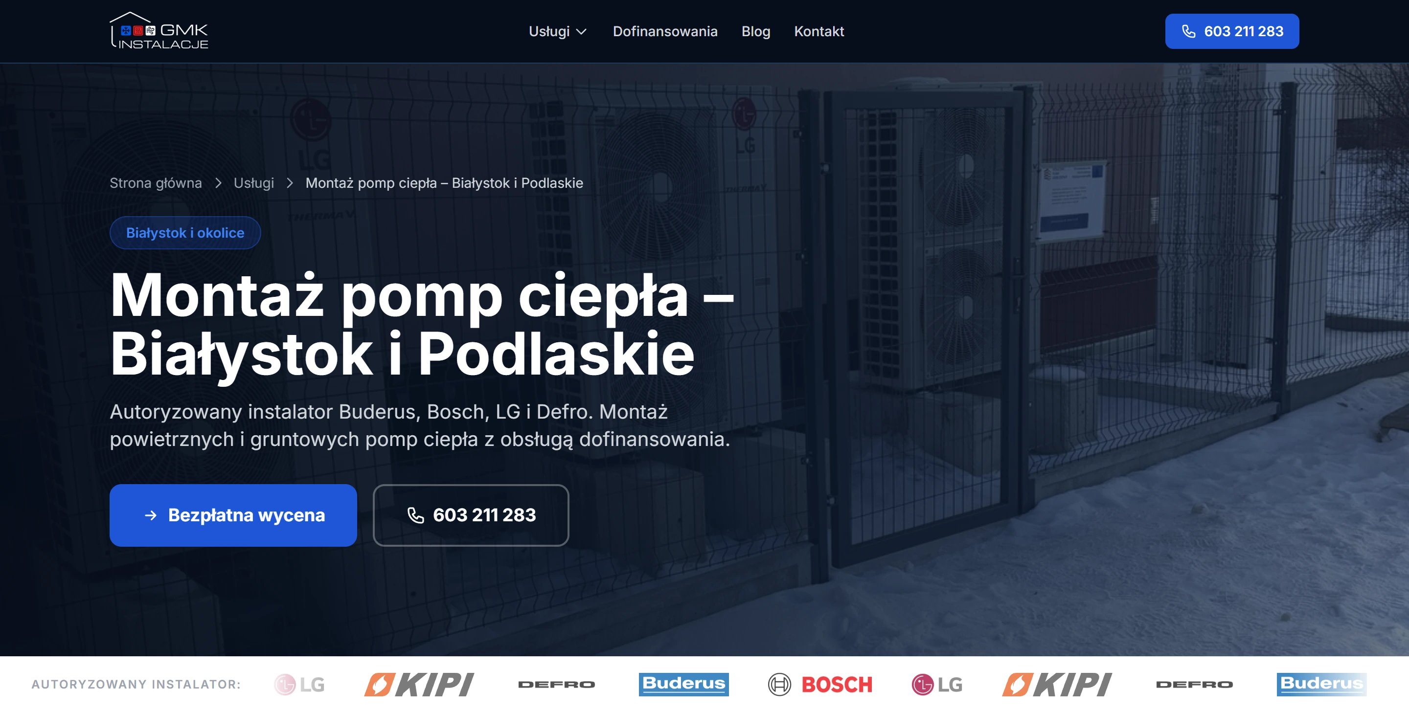 Strona usługi montażu pomp ciepła w Białymstoku i na Podlasiu